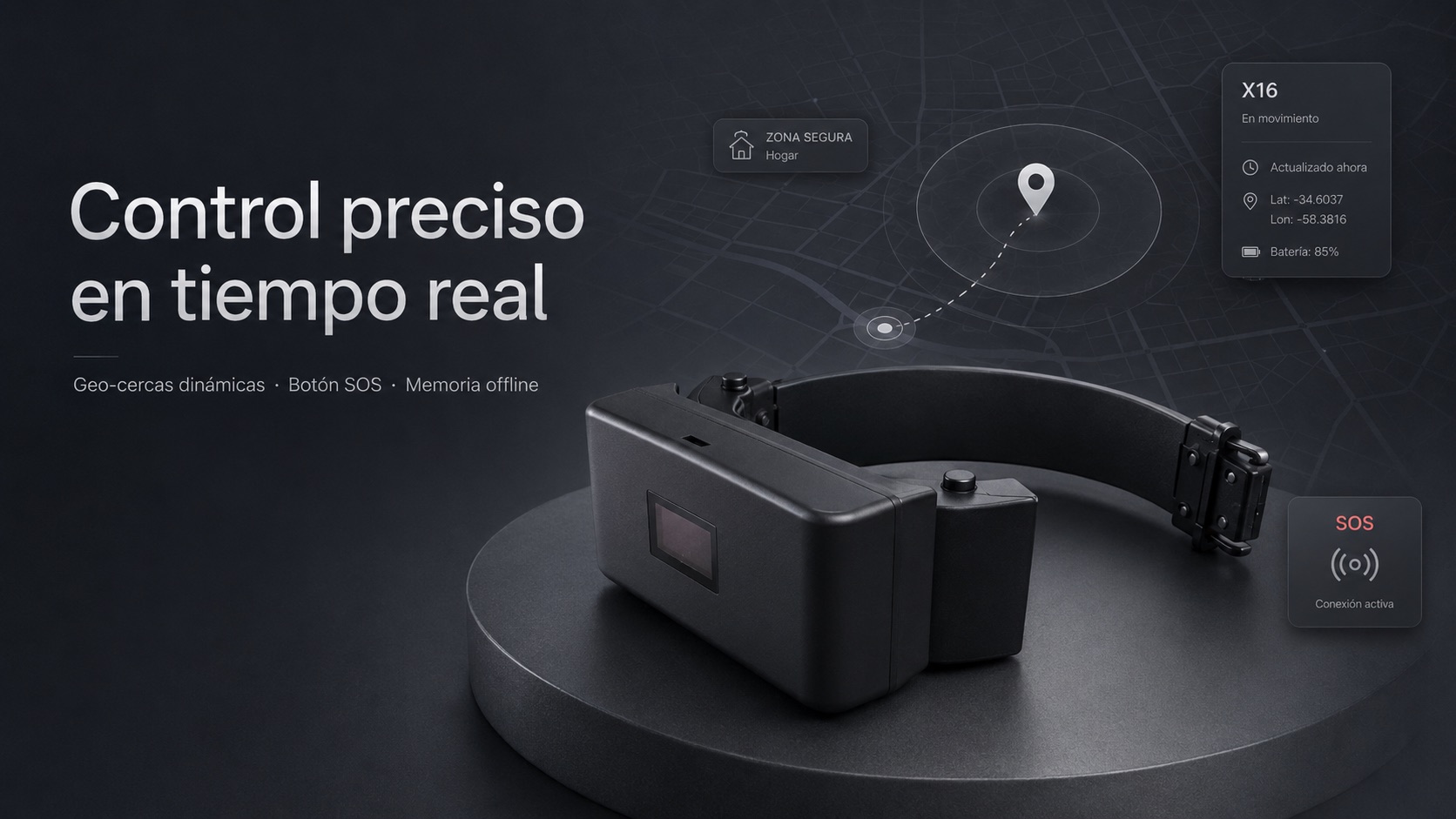 Control preciso en tiempo real — geo-cercas dinámicas, botón SOS y memoria offline