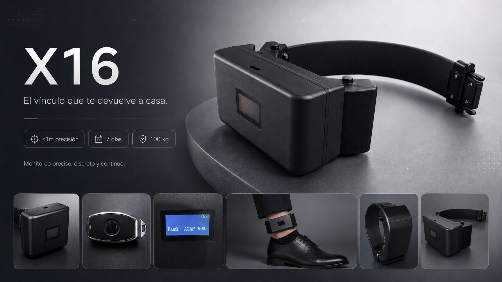 Brazalete electrónico GPS X16 — ficha de producto con vistas de detalle